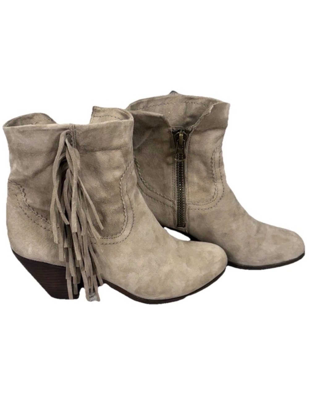 Sam Edelman Ankle Boots 8.5 Louie Suede Fringe Western Beige Tan